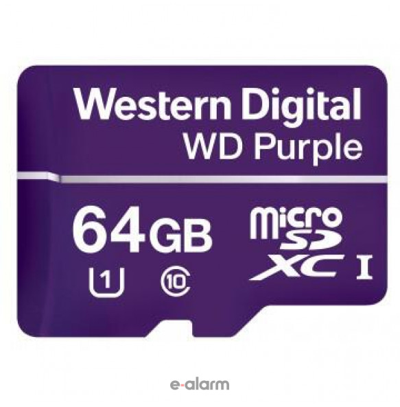 MICRO PURPLE 64GB Kάρτα μνήμης WD σειράς Purple  κατάλληλη για κάμερες ΙΡ WESTERN-DIGITAL Κάρτες μνήμης